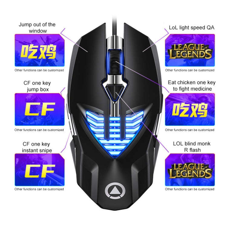 YINDIAO G4 3200DPI 4-modes Adjustable 7-keys RGB Light Programmable Wired Gaming Mouse (Black)