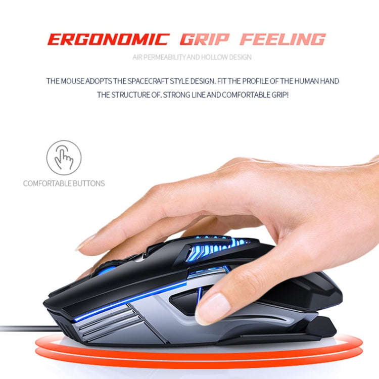 YINDIAO G4 3200DPI 4-modes Adjustable 7-keys RGB Light Programmable Wired Gaming Mouse (Black)