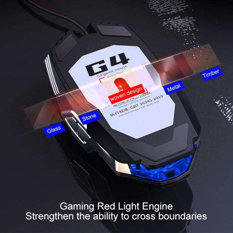 YINDIAO G4 3200DPI 4-modes Adjustable 7-keys RGB Light Programmable Wired Gaming Mouse (Black)