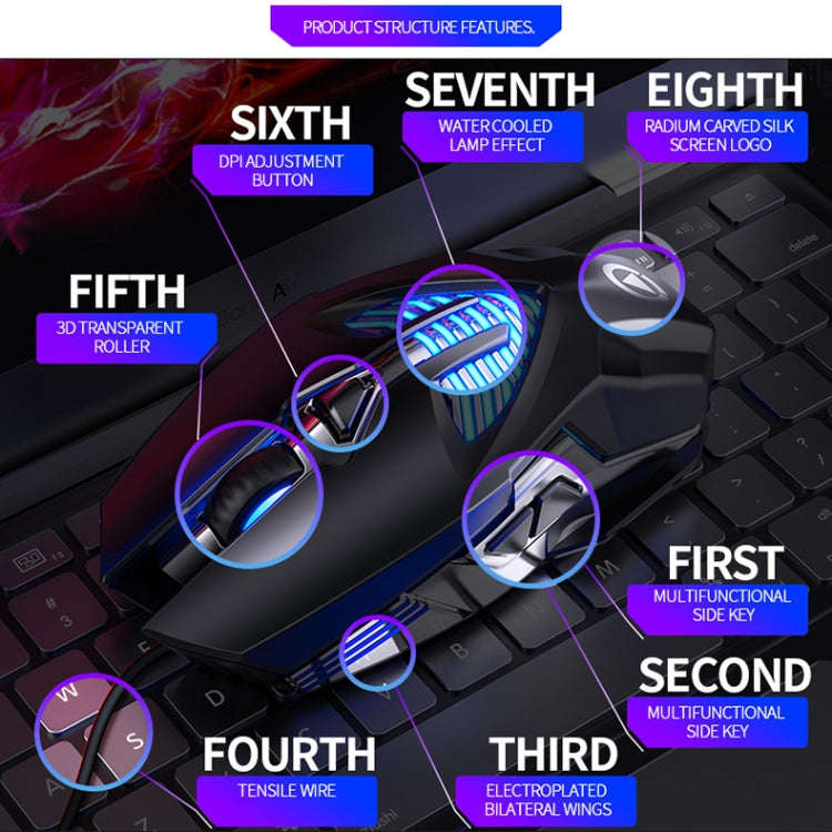 YINDIAO G4 3200DPI 4-modes Adjustable 7-keys RGB Light Programmable Wired Gaming Mouse (Black)