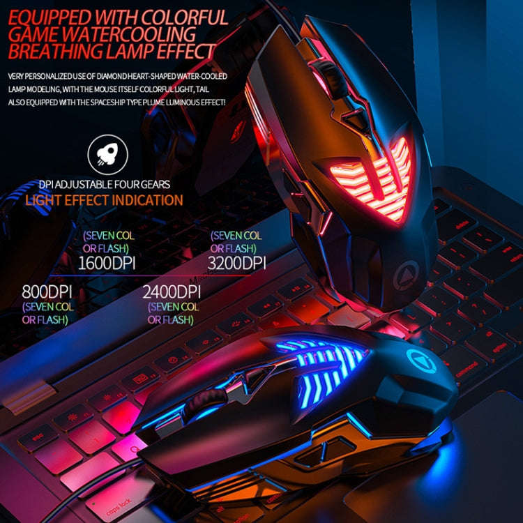 YINDIAO G4 3200DPI 4-modes Adjustable 7-keys RGB Light Programmable Wired Gaming Mouse (Black)