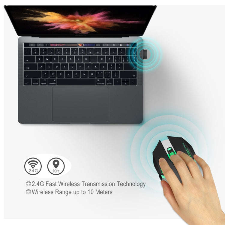 HXSJ M10 2.4GHz 6-keys USB Rechargeable Colorful Lighting Ergonomic 2400DPI Wireless Optical Gami...