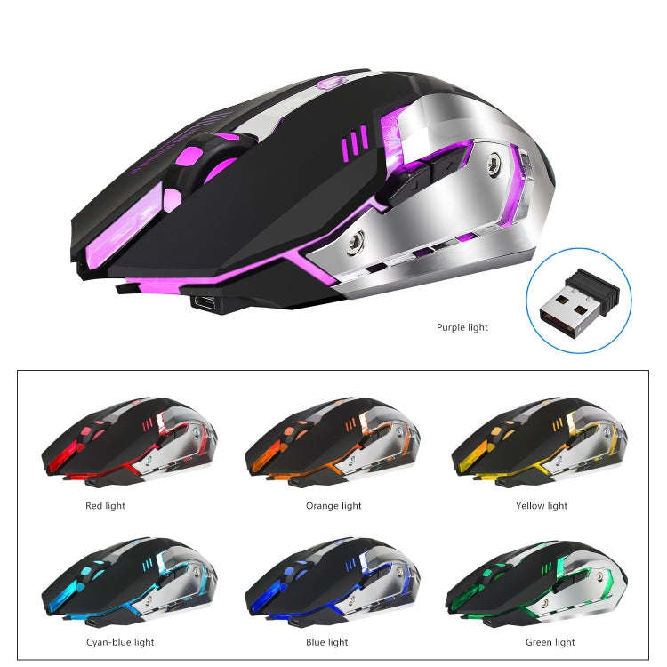 HXSJ M10 2.4GHz 6-keys USB Rechargeable Colorful Lighting Ergonomic 2400DPI Wireless Optical Gami...