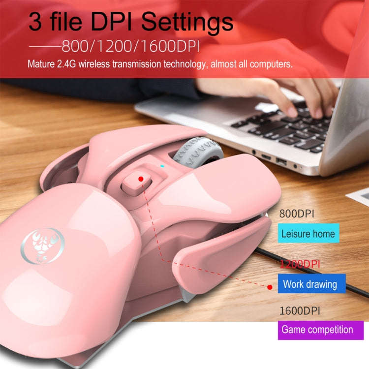 HXSJ T37 2.4GHz 1600dpi 3-modes Adjustable Wireless Mute Mouse (Pink)