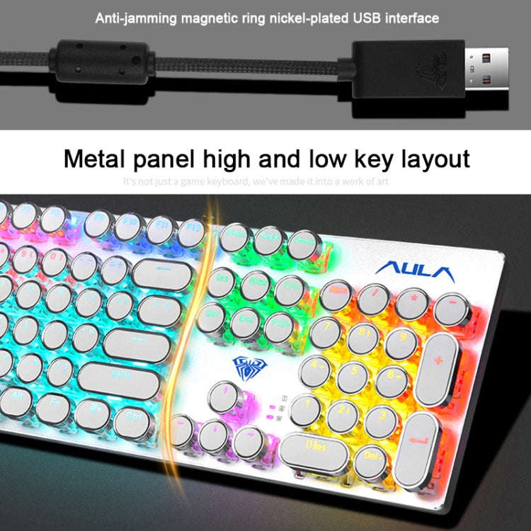 AULA S2016 104-keys Square Key Cap Mixing Light Mechanical Blue Switch Metal Panel Wired USB Gami...