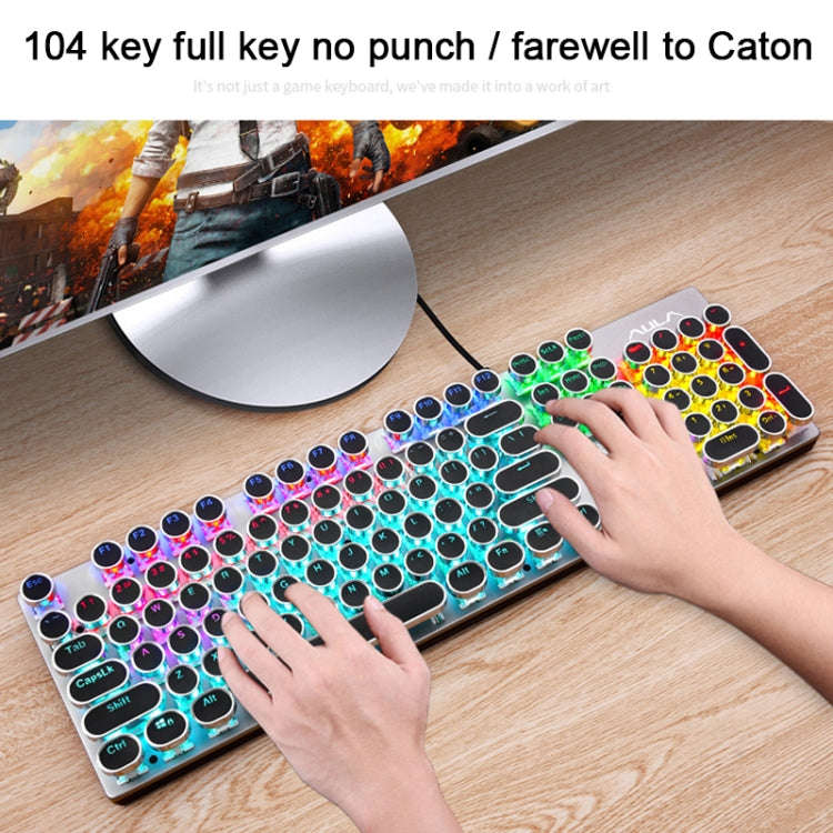 AULA S2016 104-keys Square Key Cap Mixing Light Mechanical Blue Switch Metal Panel Wired USB Gami...