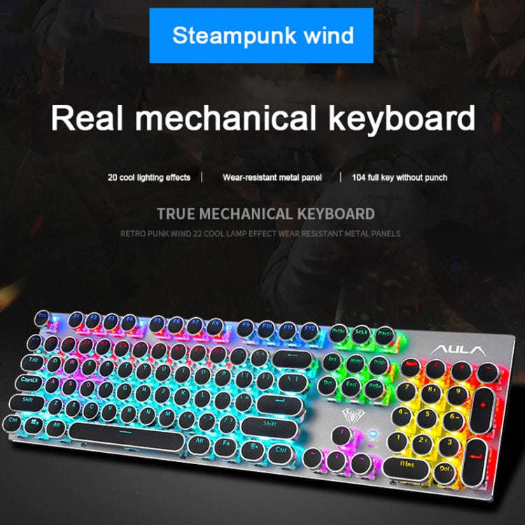 AULA S2016 104-keys Square Key Cap Mixing Light Mechanical Blue Switch Metal Panel Wired USB Gami...