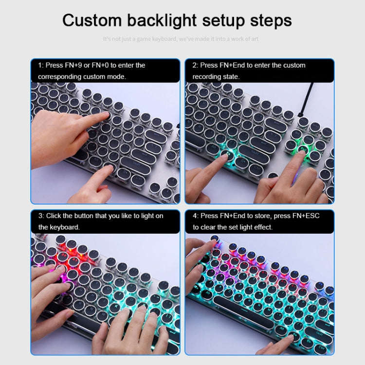AULA S2016 104-keys Square Key Cap Mixing Light Mechanical Blue Switch Metal Panel Wired USB Gami...