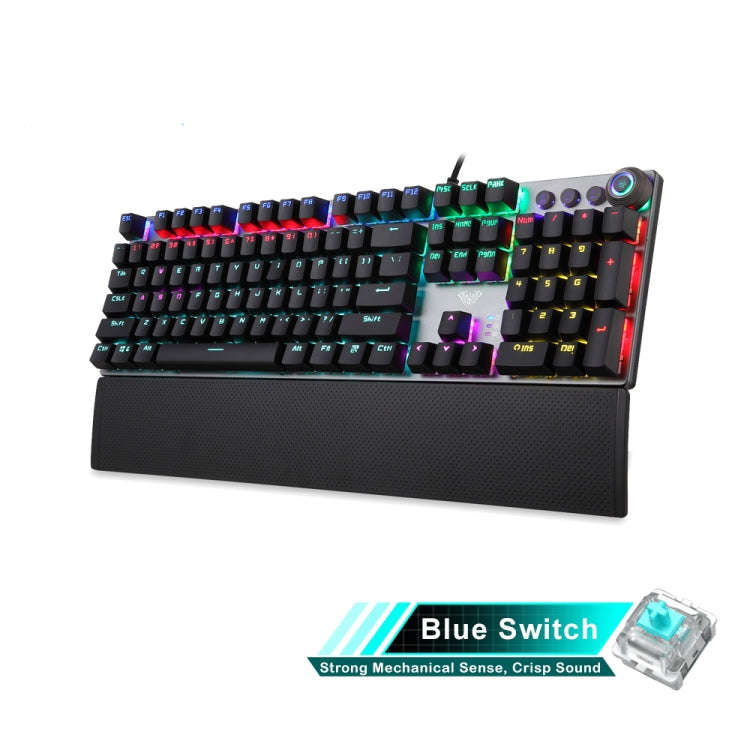 AULA F2088 108 Keys Mixed Light Mechanical Blue Switch Wired USB Gaming Keyboard with Metal Butto...