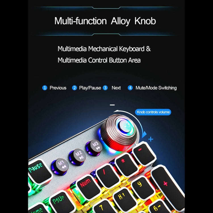 AULA F2088 108 Keys Mixed Light Mechanical Blue Switch Wired USB Gaming Keyboard with Metal Butto...
