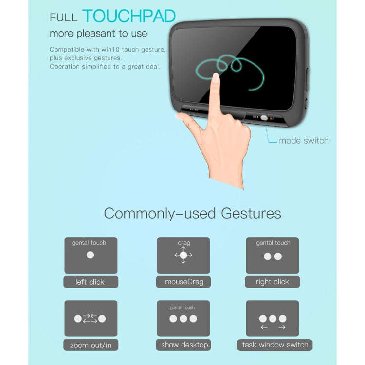 H18+ 2.4GHz Mini Wireless Keyboard Full Touchpad with 3-Level Adjustable Backlight(Black)