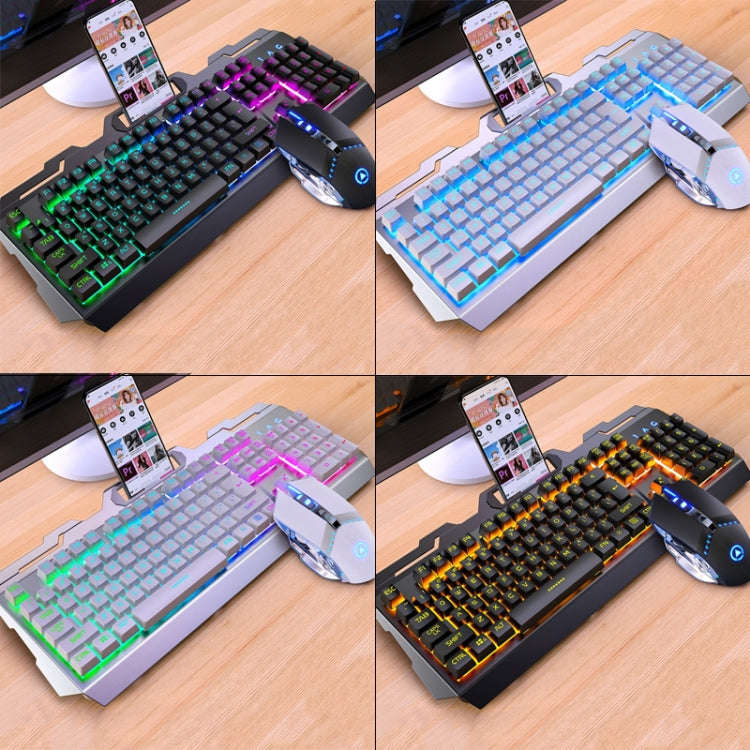 YINDIAO V2 Mechanical Feel Gaming Keyboard Mouse Set (White Rainbow Light)