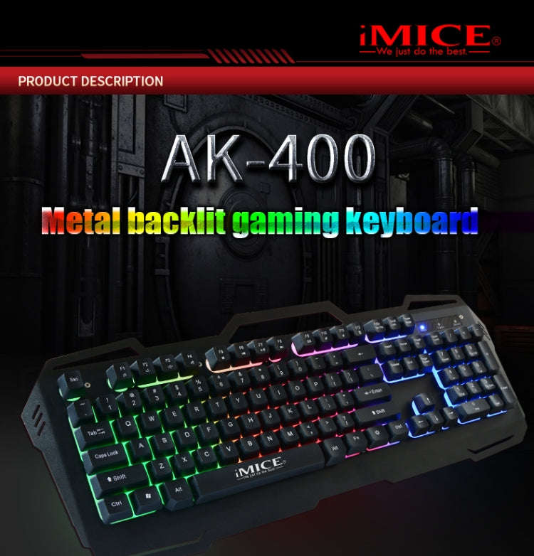 iMICE AK-400 USB Interface 104 Keys Wired Colorful Backlight Gaming Keyboard for Computer PC Lapt...