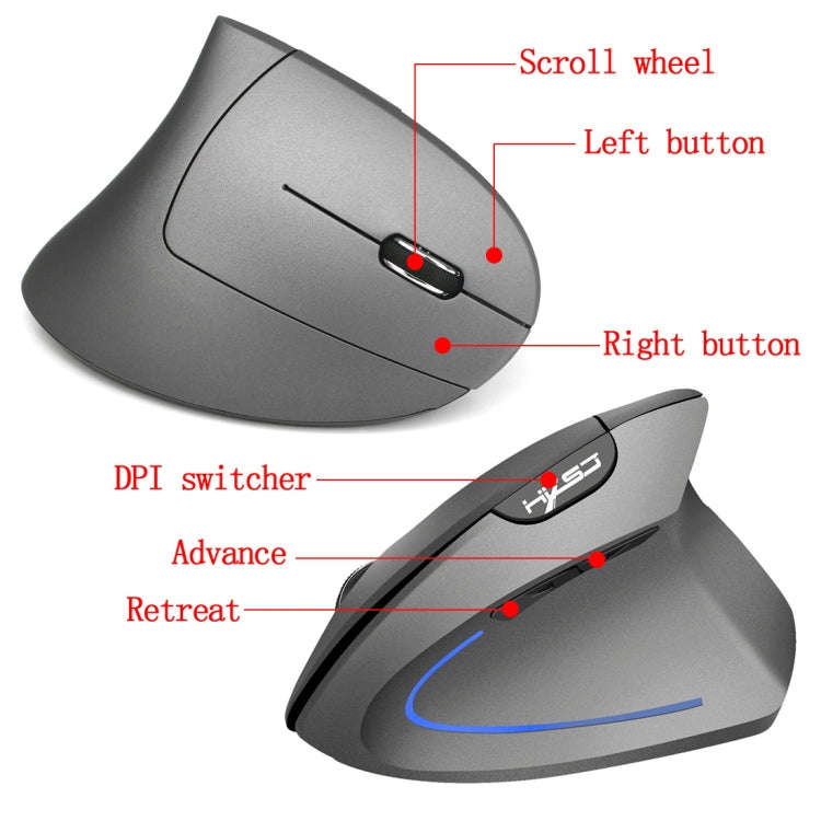 HXSJ T22 2.4GHz Wireless 4-Keys 2400 DPI Adjustable Ergonomics Optical Vertical Mouse