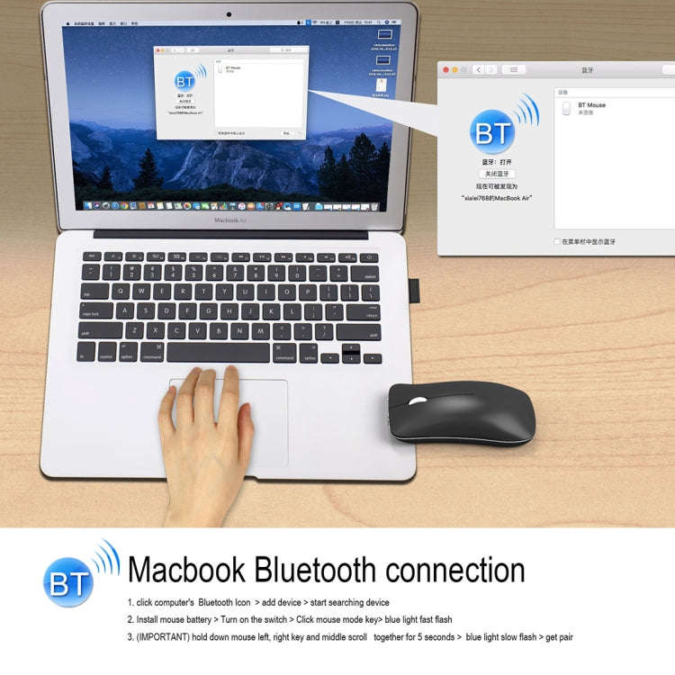 HXSJ T23 Bluetooth + 2.4GHz Wireless Dual Modes 4-Keys 1600 DPI Adjustable Ergonomics Optical Mouse