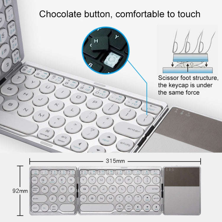 GK408 Three-fold Rechargeable Wireless Bluetooth Keyboard with Touchpad, Support Android / IOS / ...