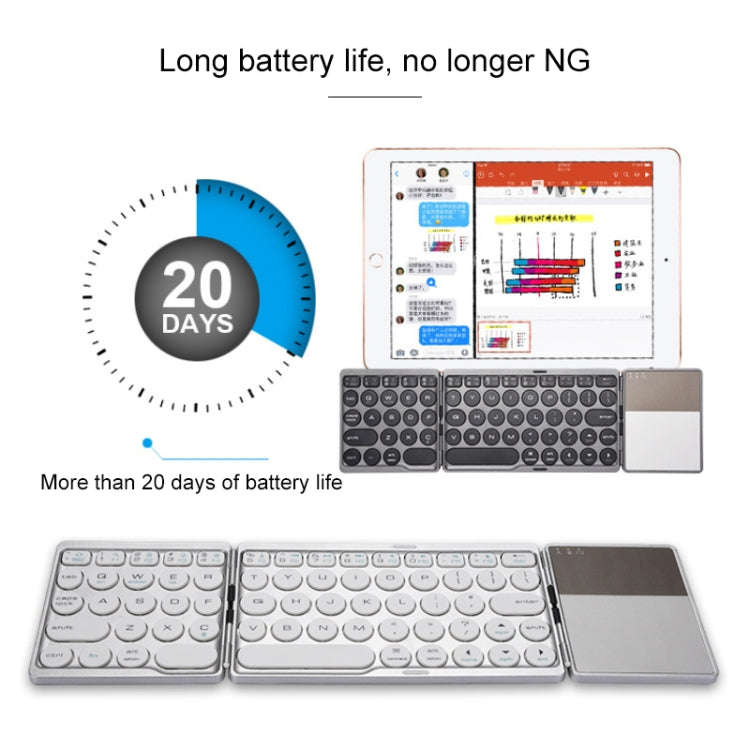 GK408 Three-fold Rechargeable Wireless Bluetooth Keyboard with Touchpad, Support Android / IOS / ...