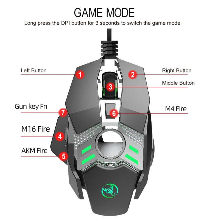 HXSJ J200 7 Keys Programmable Wired E-sports Mechanical Mouse with Light (Silver Grey)