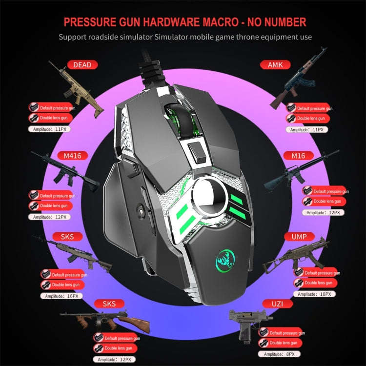 HXSJ J200 7 Keys Programmable Wired E-sports Mechanical Mouse with Light (Silver Grey)