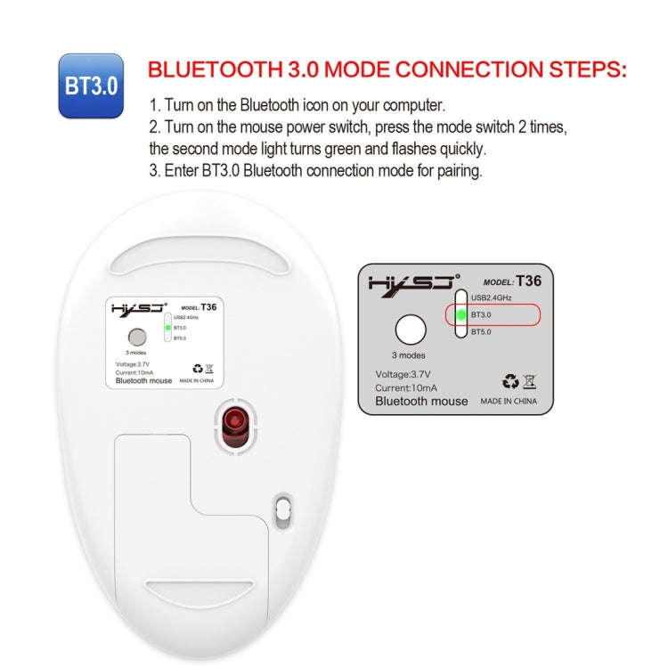 HXSJ T36 2.4G Bluetooth 5.0+3.0 Three-mode Silent Design Wireless Bluetooth Mouse (Silver)