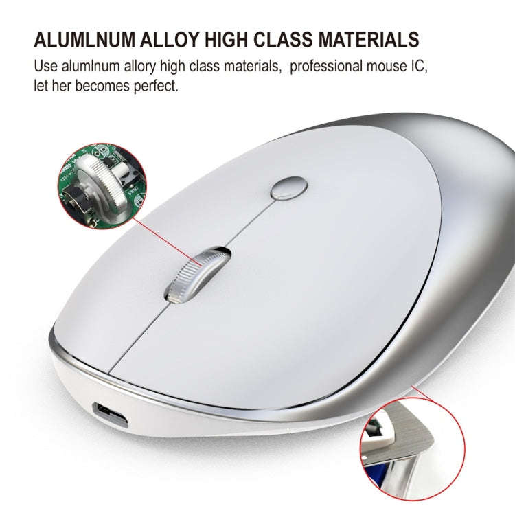 HXSJ T36 2.4G Bluetooth 5.0+3.0 Three-mode Silent Design Wireless Bluetooth Mouse (Silver)