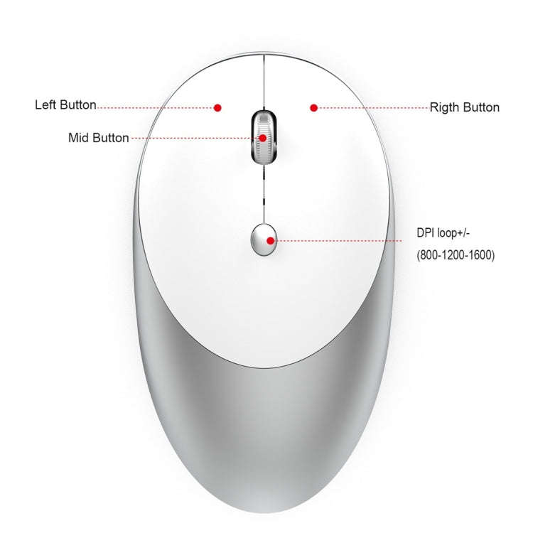 HXSJ T36 2.4G Bluetooth 5.0+3.0 Three-mode Silent Design Wireless Bluetooth Mouse (Silver)