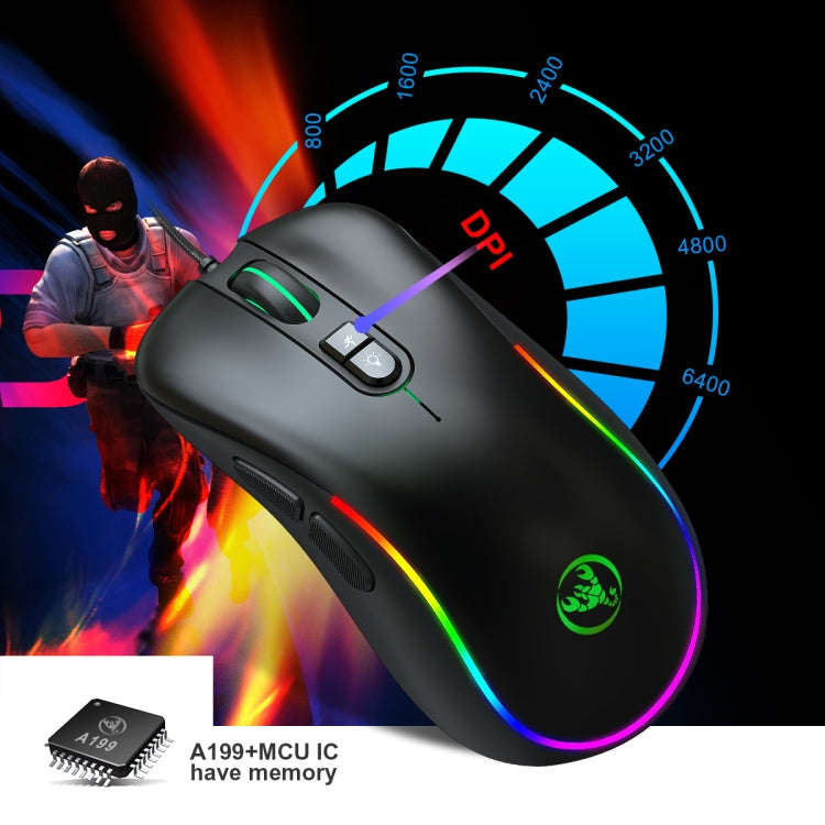 HXSJ J300 7 Keys RGB Lighting Programmable Gaming Wired Mouse(Black)