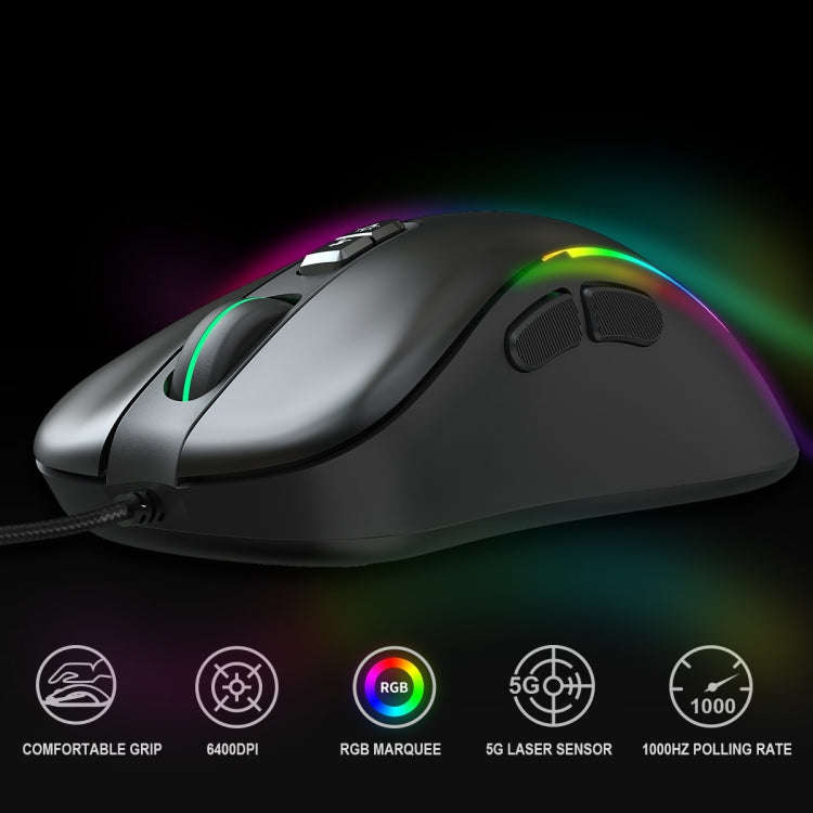 HXSJ J300 7 Keys RGB Lighting Programmable Gaming Wired Mouse(Black)