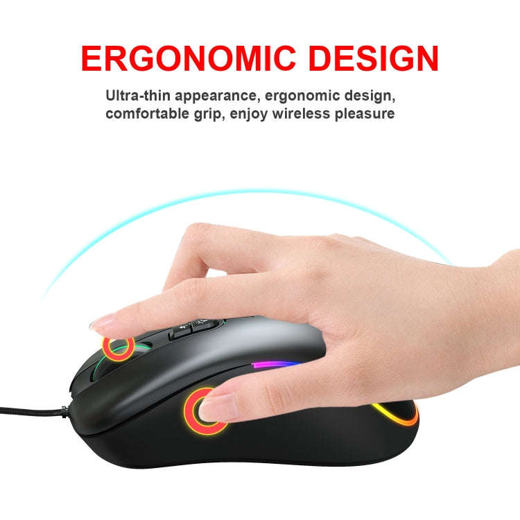 HXSJ J300 7 Keys RGB Lighting Programmable Gaming Wired Mouse(Black)