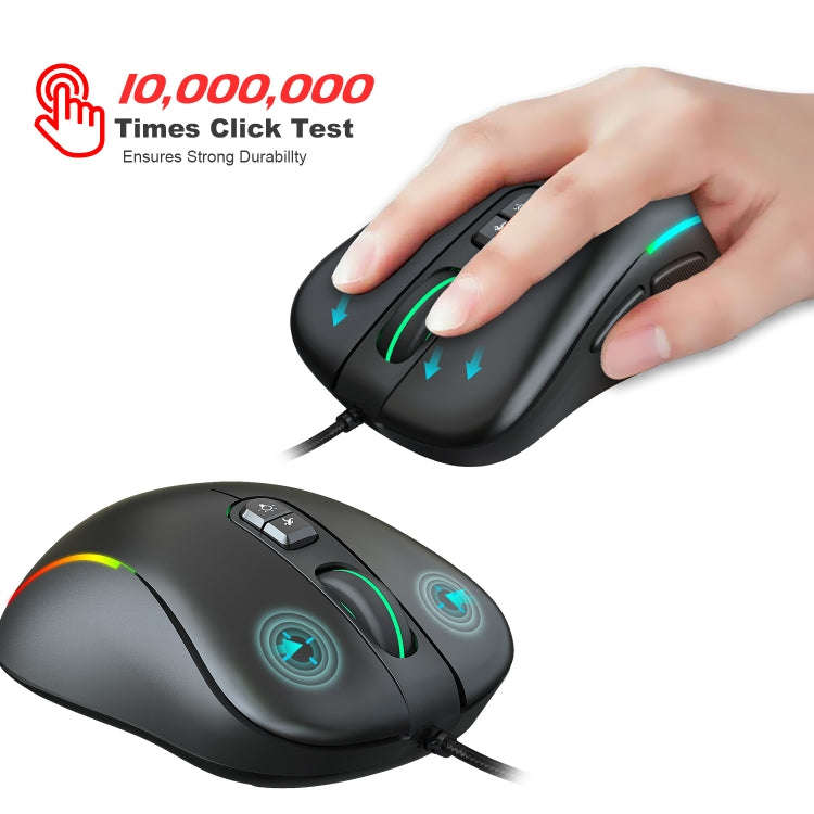 HXSJ J300 7 Keys RGB Lighting Programmable Gaming Wired Mouse(Black)
