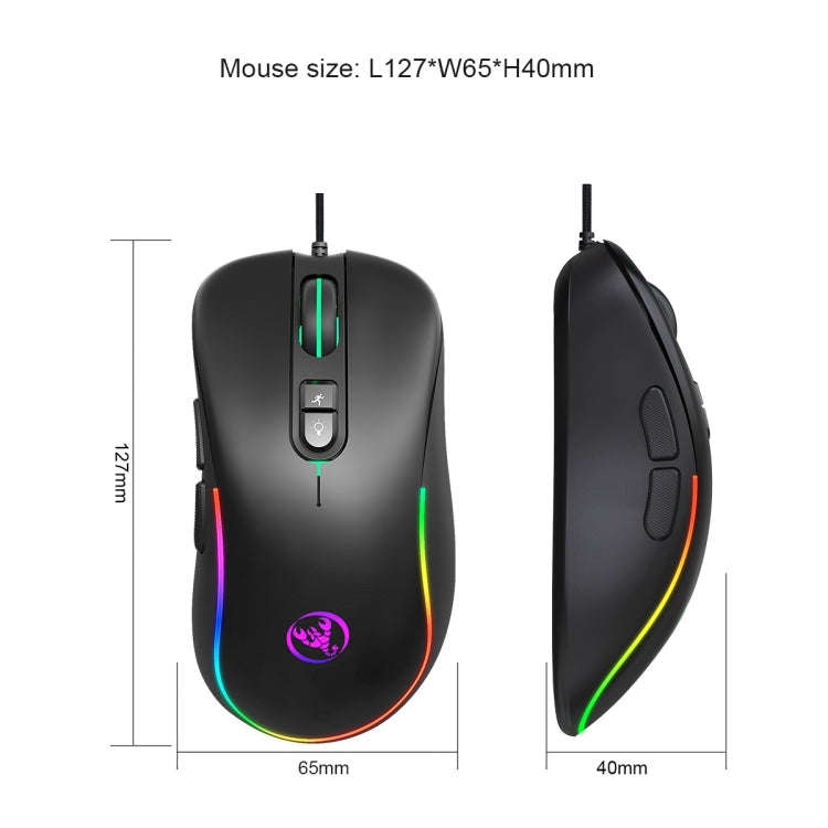HXSJ J300 7 Keys RGB Lighting Programmable Gaming Wired Mouse(Black)