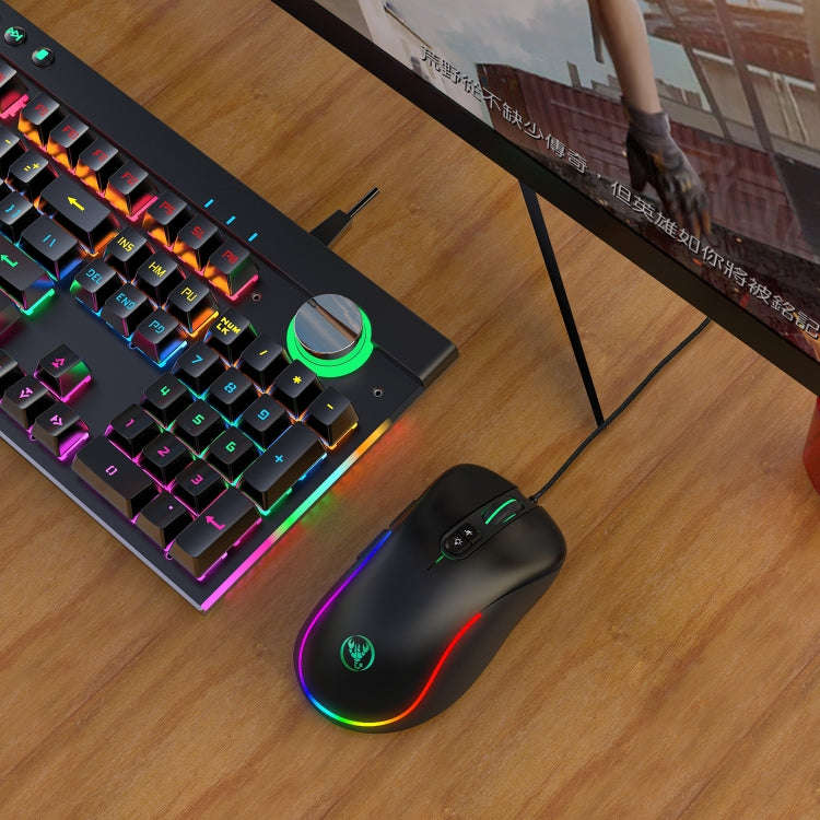 HXSJ J300 7 Keys RGB Lighting Programmable Gaming Wired Mouse(Black)