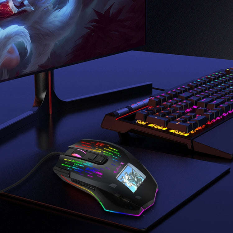 HXSJ J500 7 Keys RGB Programmable Display Screen Gaming Wired Mouse