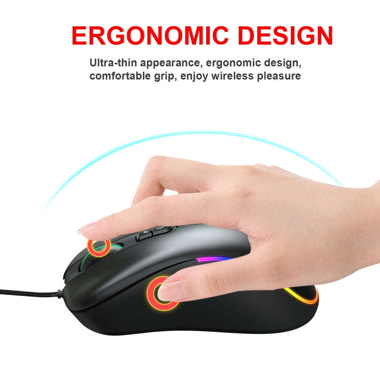 HXSJ J900 6 Keys RGB Lighting Programmable Gaming Wired Mouse (Black)