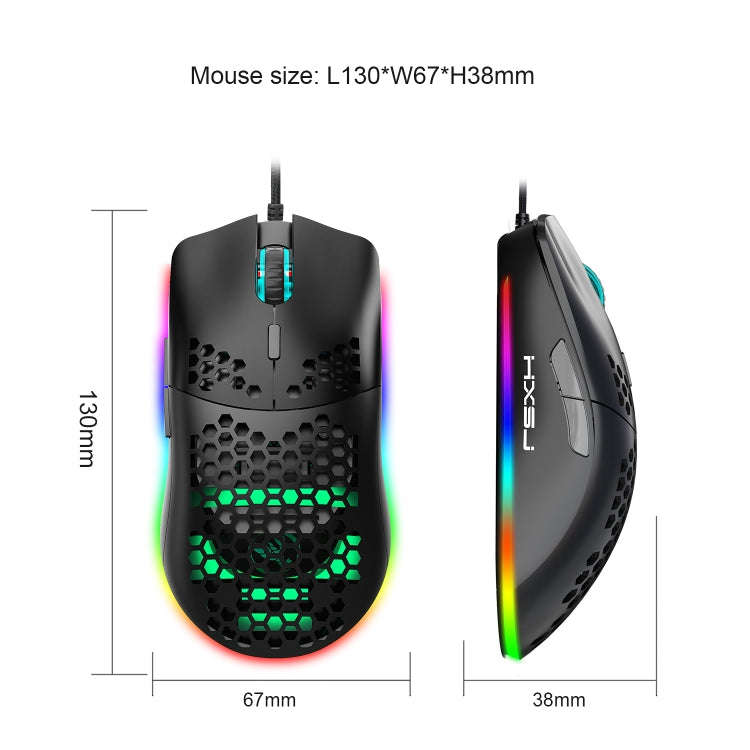 HXSJ J900 6 Keys RGB Lighting Programmable Gaming Wired Mouse (Black)