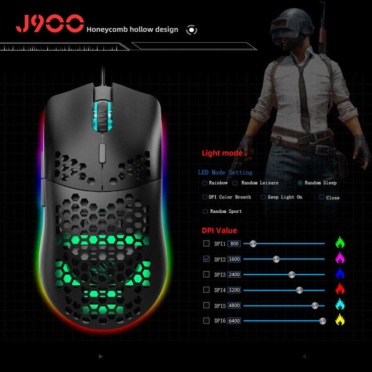HXSJ J900 6 Keys RGB Lighting Programmable Gaming Wired Mouse (Black)