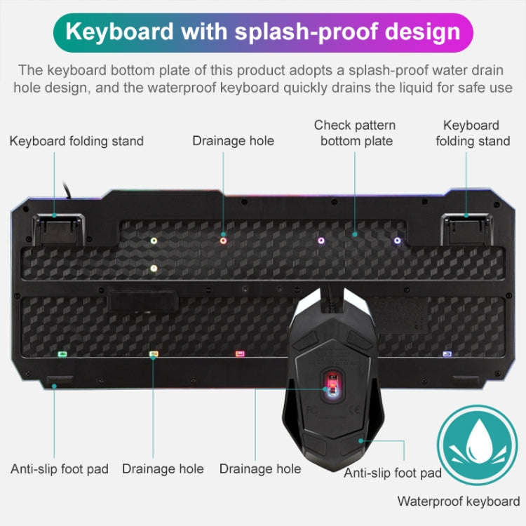 SHIPADOO D620 104-key Wired RGB Color Cracked Backlight Gaming Keyboard Mouse Kit for Laptop, PC