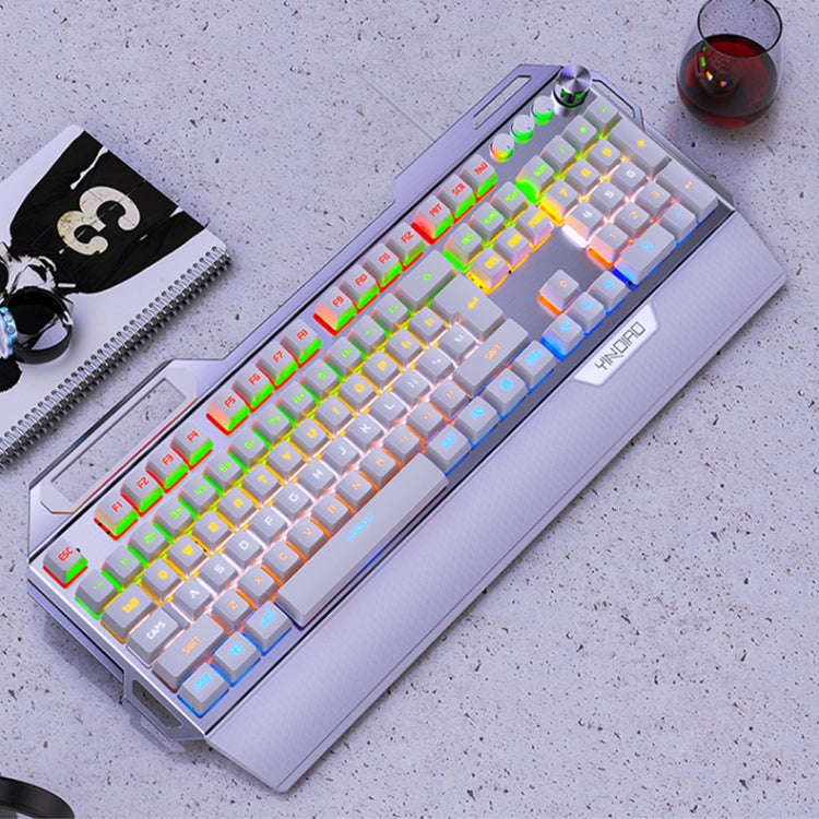 YINDIAO K100 USB Metal Mechanical Gaming Wired Keyboard, Mixed Light Blue Shaft (White)