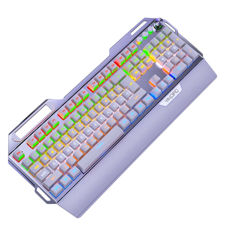 YINDIAO K100 USB Metal Mechanical Gaming Wired Keyboard, Mixed Light Blue Shaft (White)