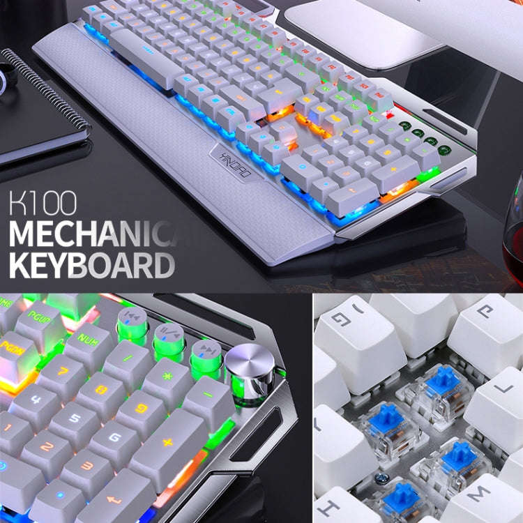 YINDIAO K100 USB Metal Mechanical Gaming Wired Keyboard, Mixed Light Blue Shaft (White)