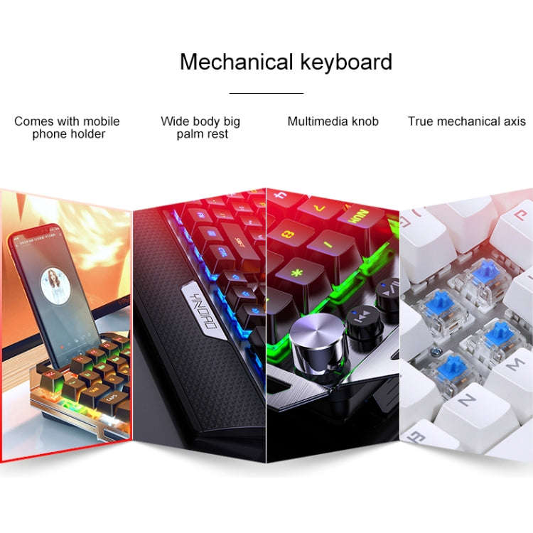 YINDIAO K100 USB Metal Mechanical Gaming Wired Keyboard, Mixed Light Blue Shaft (White)