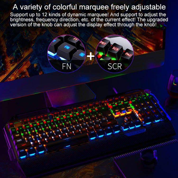 YINDIAO K100 USB Metal Mechanical Gaming Wired Keyboard, Mixed Light Blue Shaft (White)