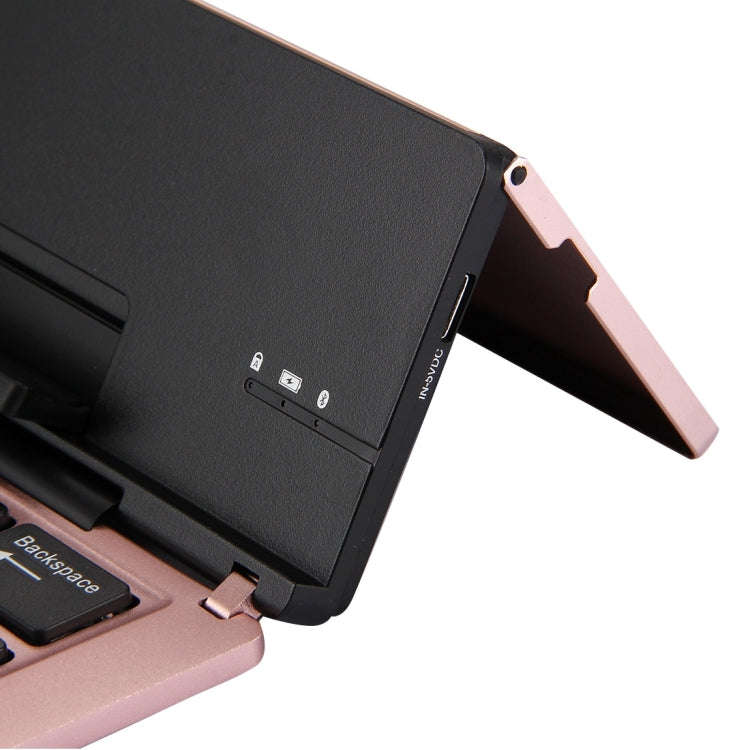 F18 Ultra-slim Rechargeable Foldable 58 Keys Bluetooth Wireless Keyboard with Holder(Rose Gold)