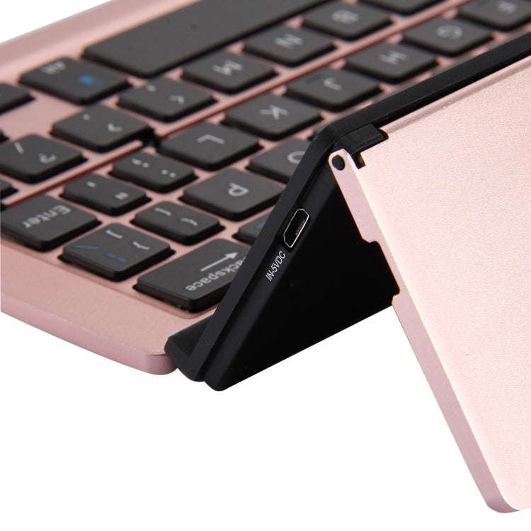 F18 Ultra-slim Rechargeable Foldable 58 Keys Bluetooth Wireless Keyboard with Holder(Rose Gold)