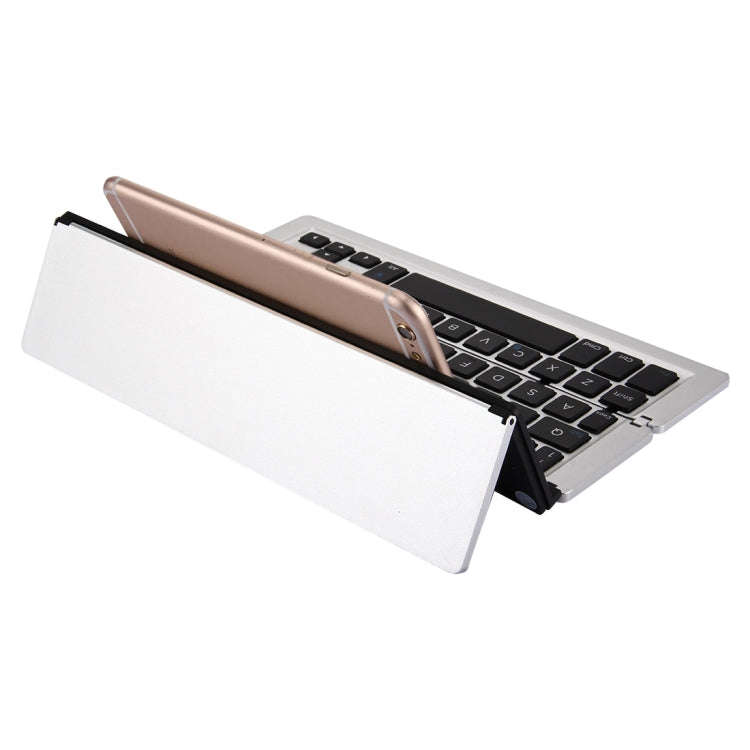 F18 Ultra-slim Rechargeable Foldable 58 Keys Bluetooth Wireless Keyboard with Holder (Silver)