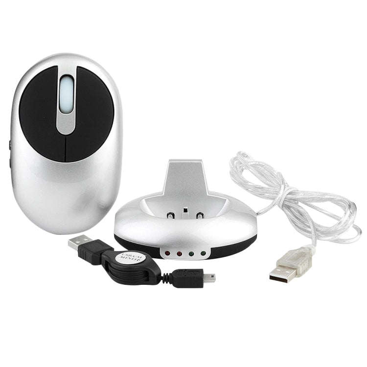 MZ-012 2.4G 1200 DPI Wireless Rechargeable Optical Mouse with 3 Ports USB HUB / Charging Dock(Sil...