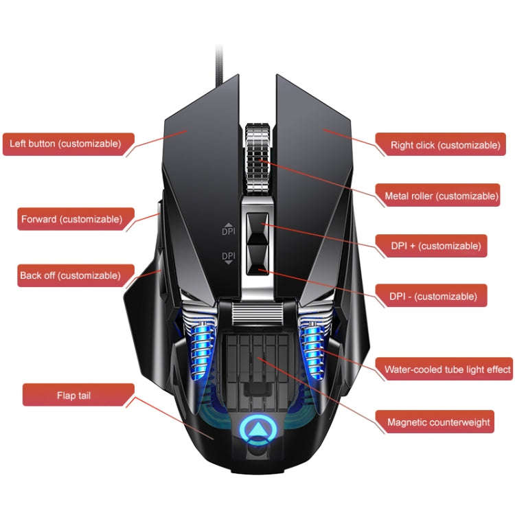 YINDIAO G10 7200DPI 7-modes Adjustable 7-keys RGB Light Wired Metal Mechanical Hard Core Macro Mo...