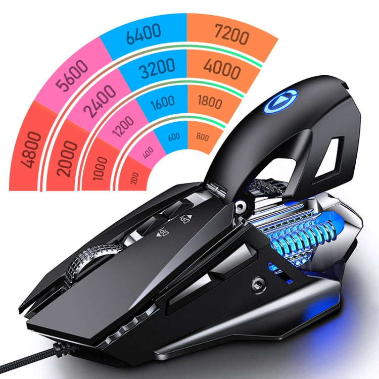YINDIAO G10 7200DPI 7-modes Adjustable 7-keys RGB Light Wired Metal Mechanical Hard Core Macro Mo...