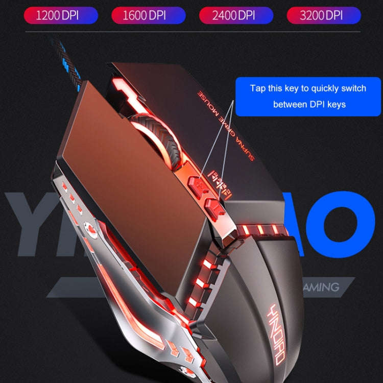 YINDIAO 3200DPI 4-modes Adjustable 7-keys RGB Light Wired Metal Mechanical Hard Core Macro Mouse,...