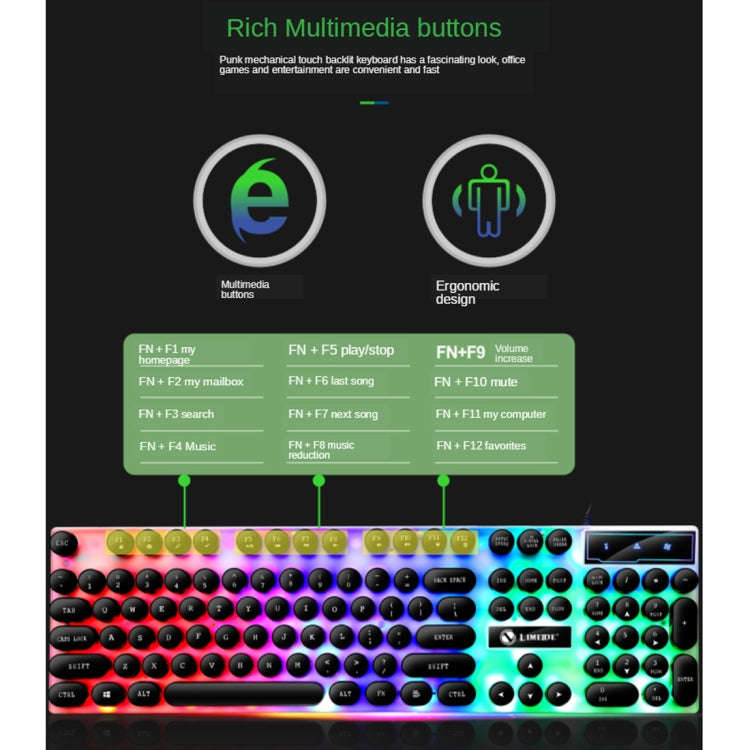 TX300 Mechanical Feel Backlight Punk Wired Keyboard Mouse Set (Black)